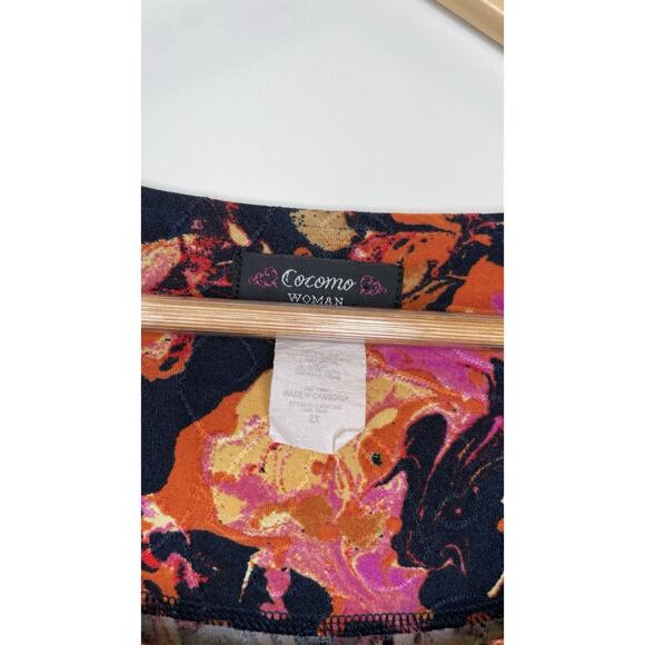 Cocomo Abstract Art to Wear Grommet Neckline Ruched 3/4 Sleeve Blouse Fall 2X - Picture 2 of 10